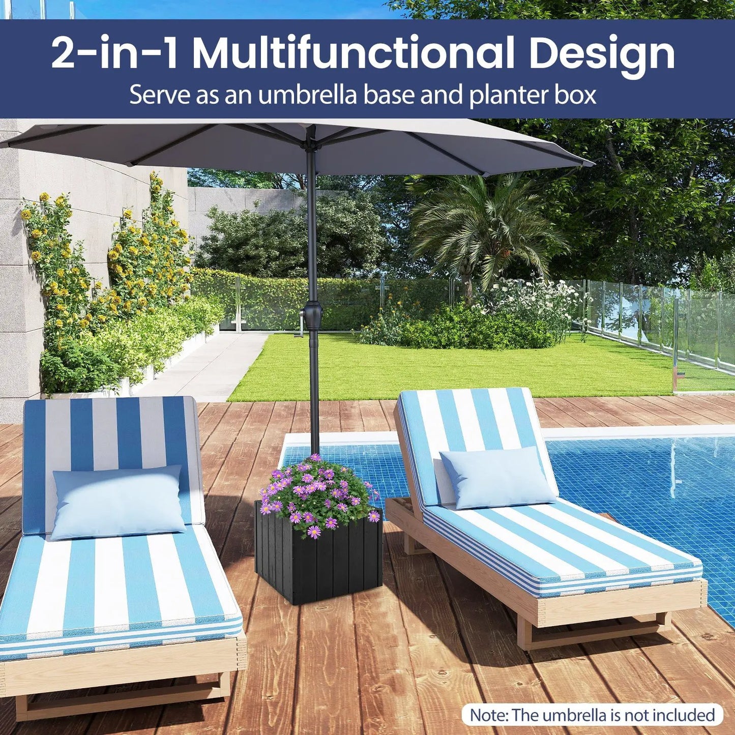 DirectDeals 2-in-1 outdoor umbrella base planter with flower box, black finish on Tampa Home & Garden Store
