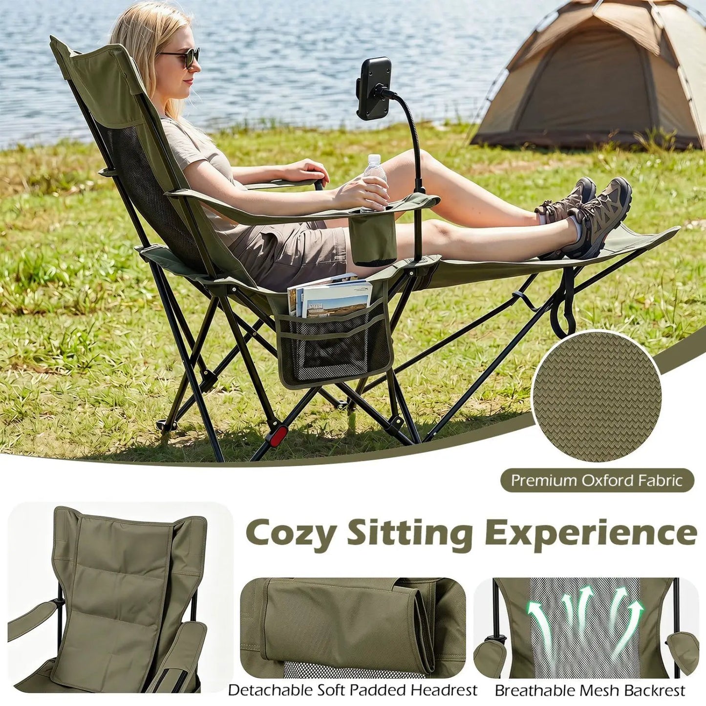 Reclining Camping Chair with Adjustable Backrest