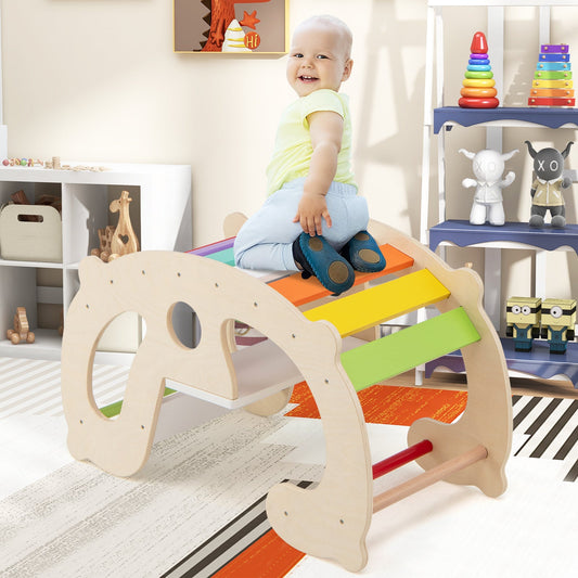 2-in-1 Rocking Horse Arch for Kids Montessori Climbing Toys with Arch Climber-Multicolor - Tampa Home & Garden Store