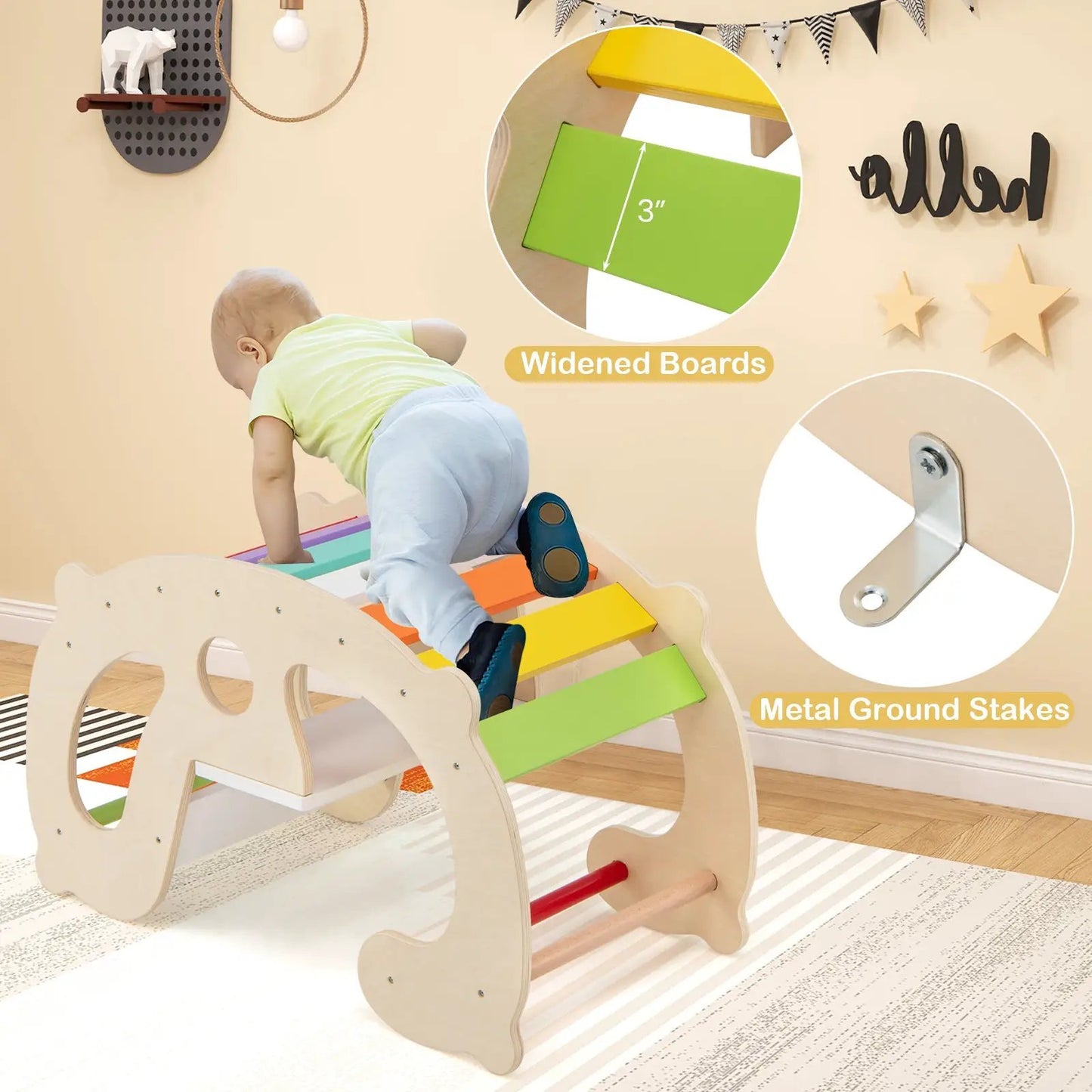 2-in-1 Rocking Horse Arch for Kids Montessori Climbing Toys with Arch Climber-Multicolor - Tampa Home & Garden Store