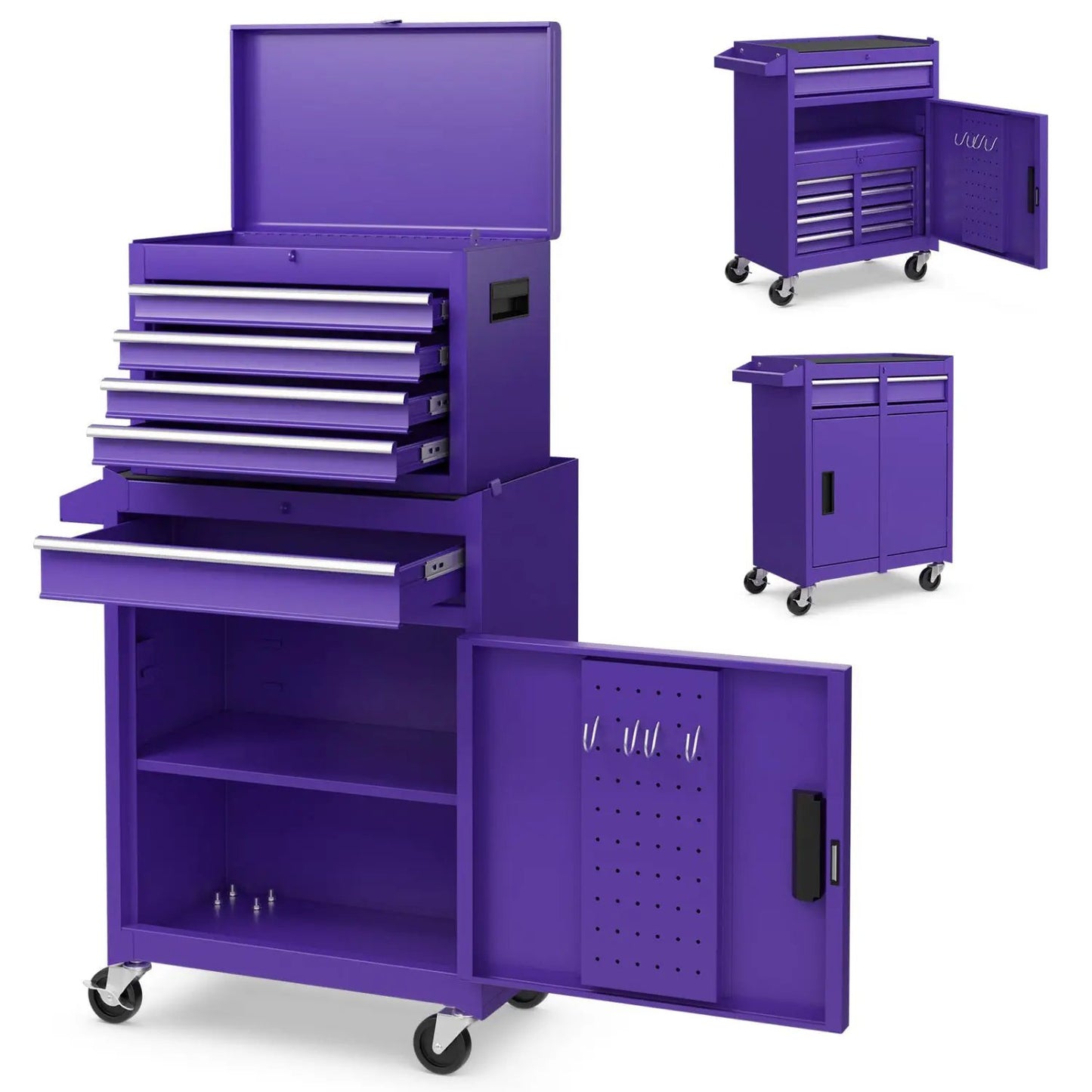 DirectDeals 2-in-1 tool chest and cabinet, purple metal rolling cart with 5 drawers on Tampa Home & Garden Store