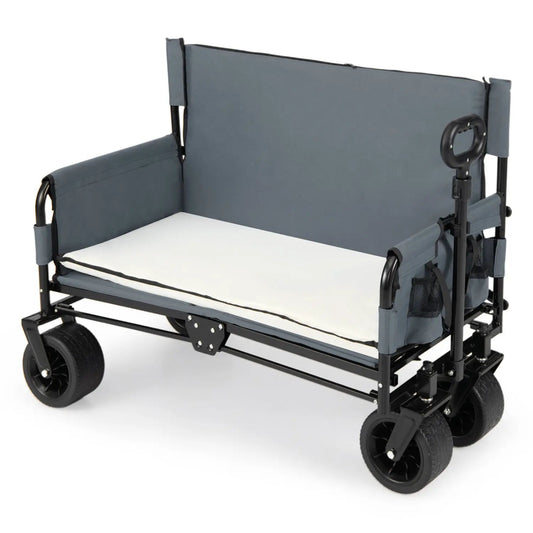 2-in-1 collapsible wagon bench seat with adjustable handle DirectDeals blue-gray fabric on Tampa Home & Garden Store