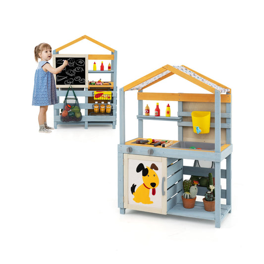 2 in 1 Wooden Mud Kitchen with Removable Water Box and Storage Bag-Gray - Tampa Home & Garden Store