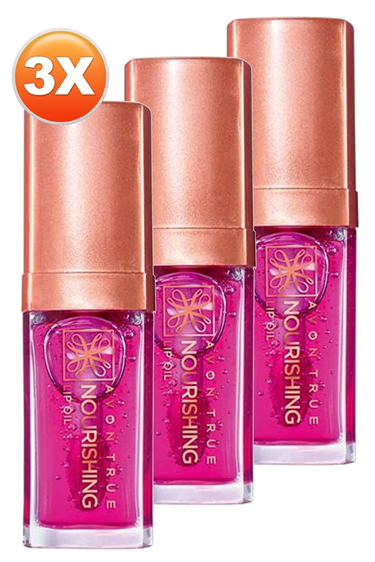 Avon True Nourishing Lip Oil Blossom triple set tubes with pink liquid and rose-gold caps on Tampa Home & Garden Store