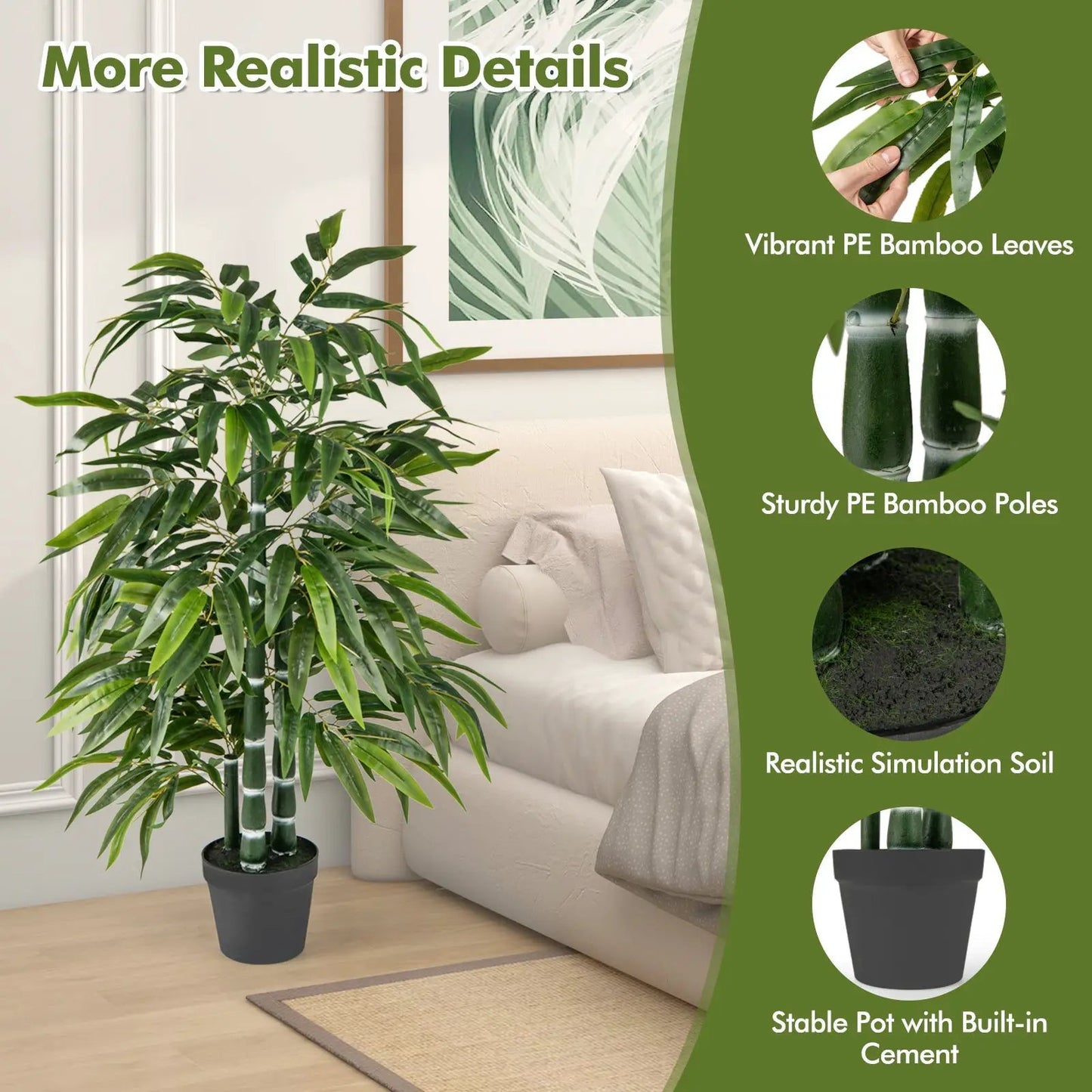 2 Pack Fake Bamboo Leave Tree with 3 PE Bamboo Trunk-Green - Tampa Home & Garden Store
