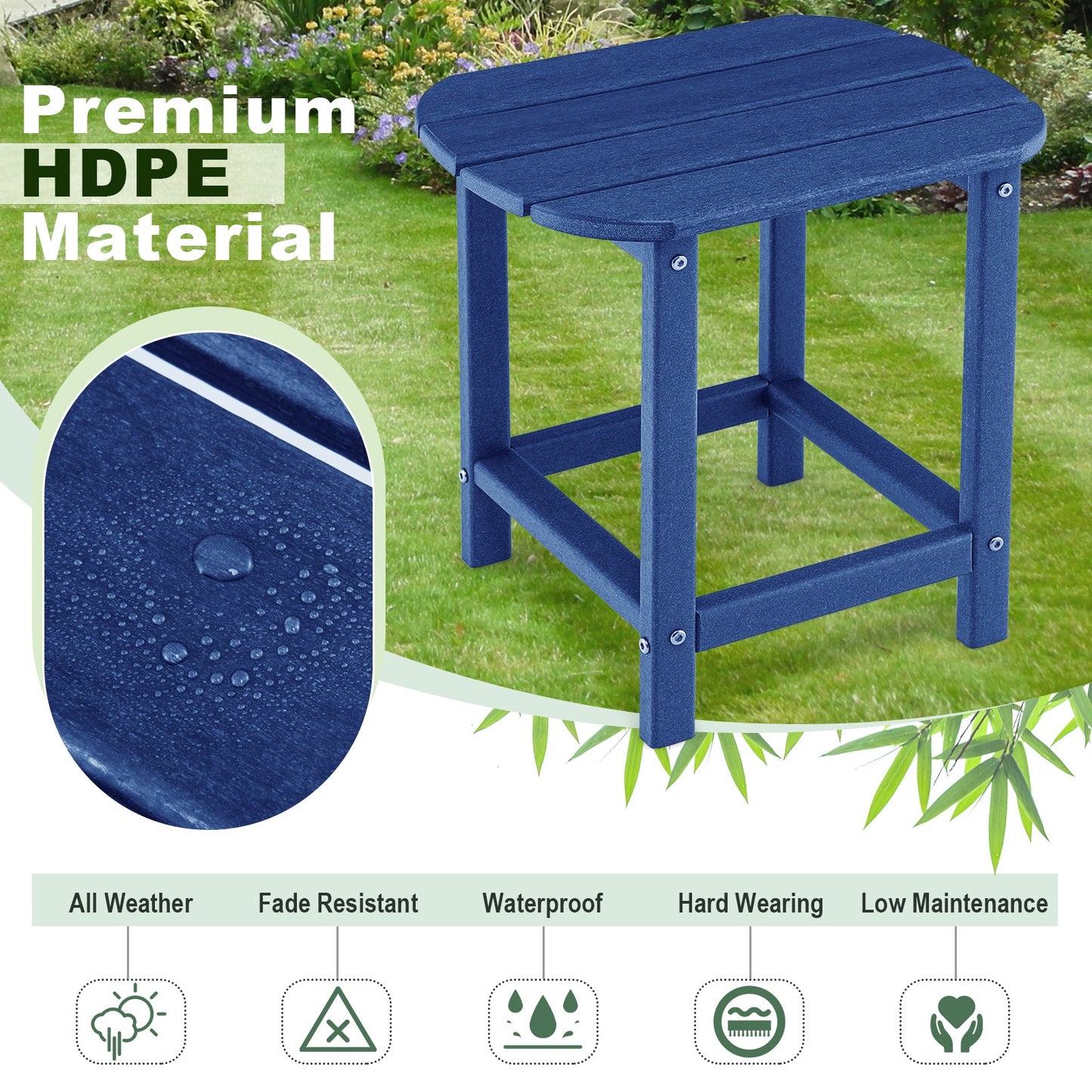 Mesa auxiliar Adirondack de 2 piezas y 18 pulgadas para patio y jardín - Azul marino