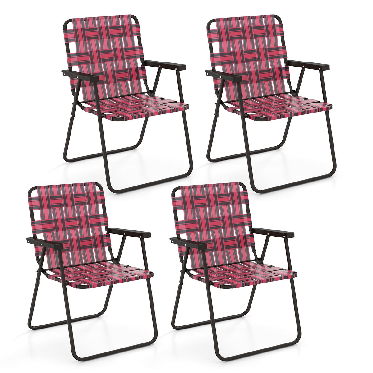 GemGear folding beach chairs with pink plaid webbing and black frames, 4-pack on Tampa Home & Garden Store