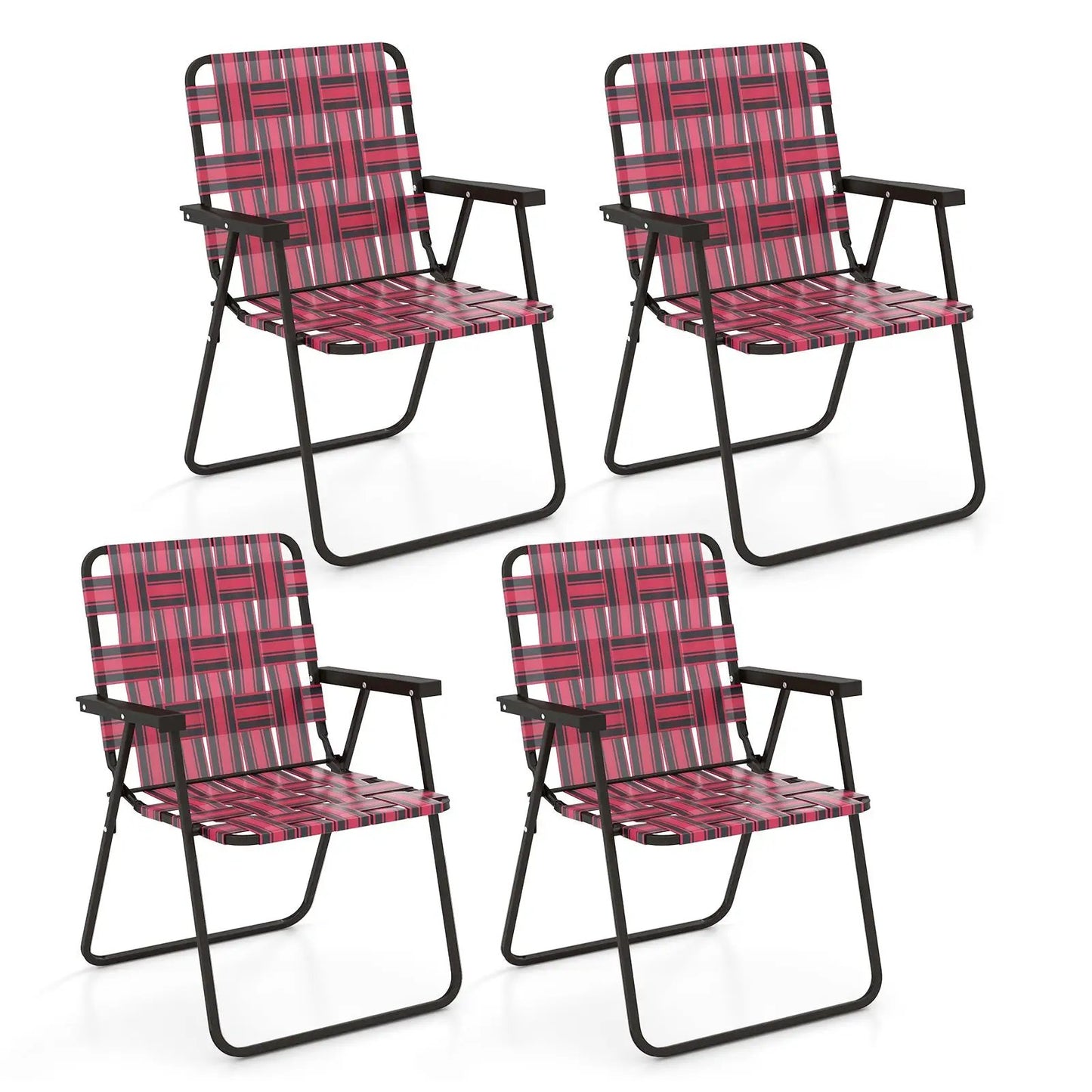 4-piece pink plaid folding beach chair set for camping DirectDeals with black frames on Tampa Home & Garden Store