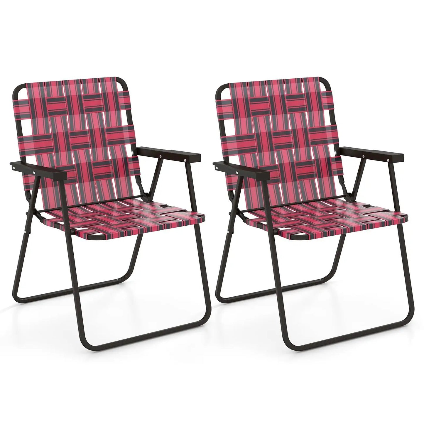 2 Pieces Folding Beach Chair Camping Lawn Webbing Chair-Cofee - Tampa Home & Garden Store
