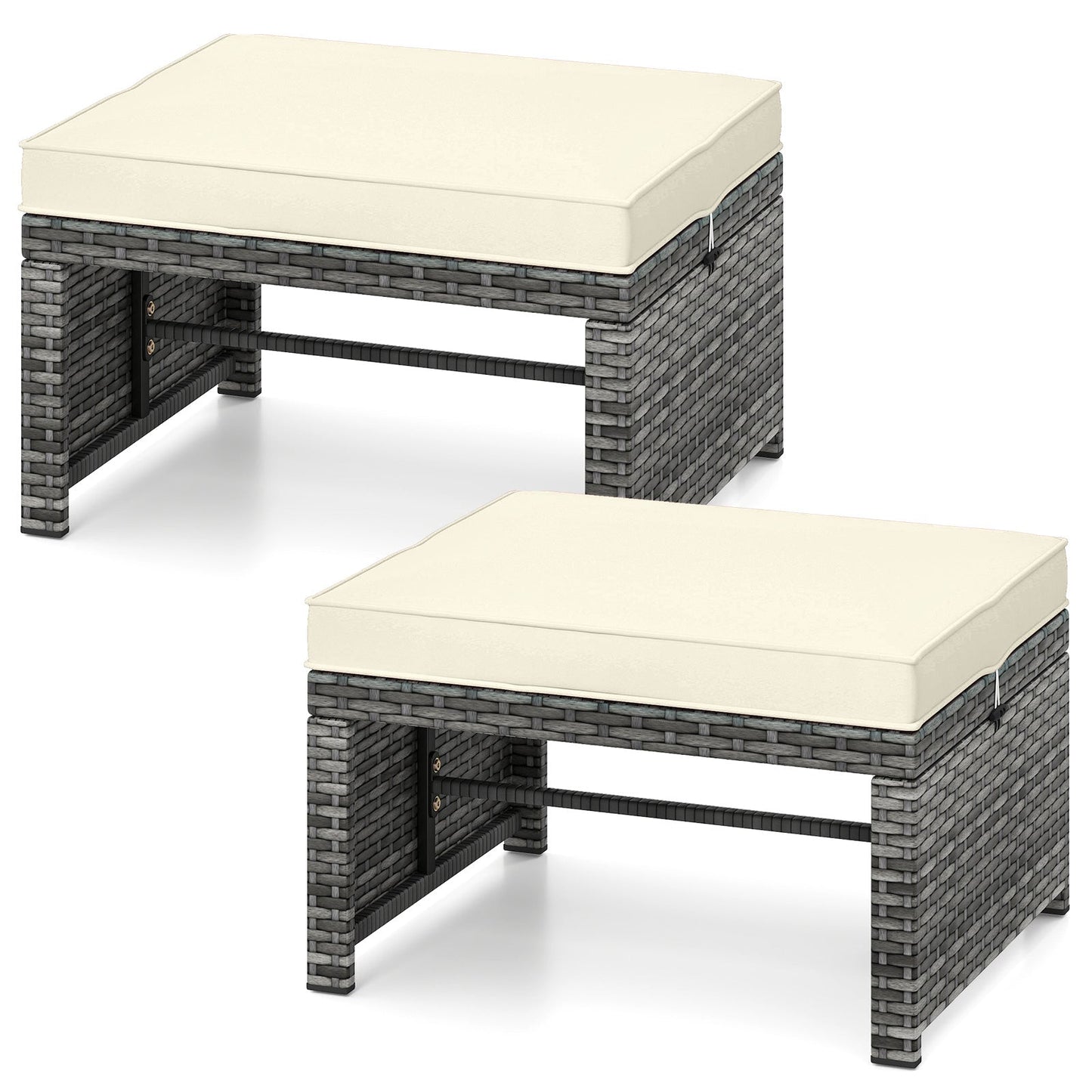 2 Otomanas de Mimbre PE para Patio con Cojines Suaves con Cremallera para Terraza - Rojo