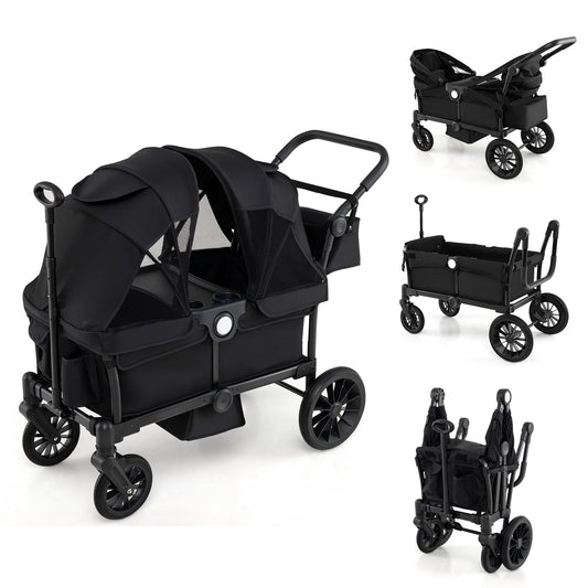 2 Seater Push Pull Collapsible Kids Wagon Stroller with Adjustable Handlebars - Tampa Home & Garden Store