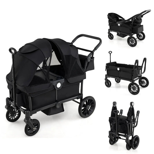 2 Seater Push Pull Collapsible Wagon Stroller DirectDeals black with adjustable handlebars on Tampa Home & Garden Store