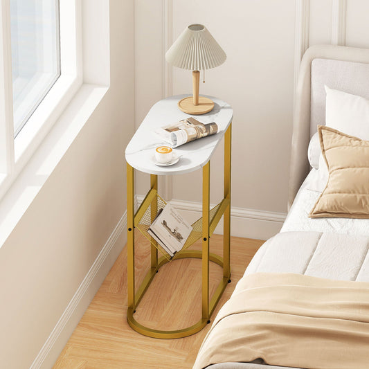2-tier Oval Narrow Bedside End Table - Tampa Home & Garden Store