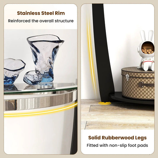 2-Tier tempered glass console table with clear glass tops and solid rubberwood legs DirectDeals on Tampa Home & Garden Store