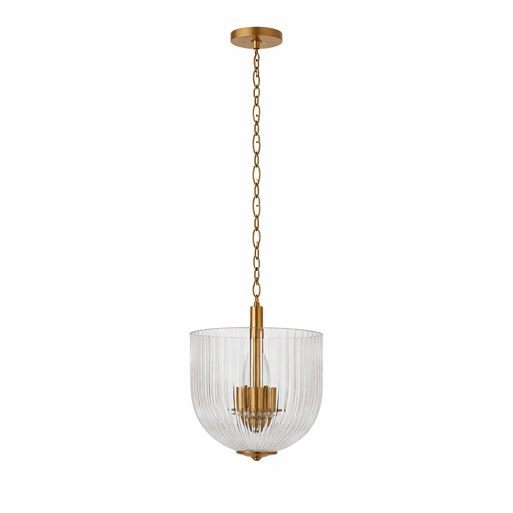 Garnet pendant lamp with gold chain and ribbed clear glass shade by HouseOfZazla on Tampa Home & Garden Store