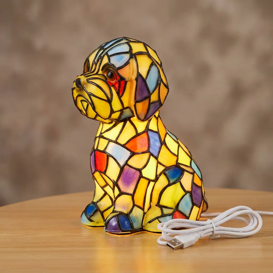 Moktan Sabai multicolor resin figurine table lamp with warm glow in stained glass mosaic on Tampa Home & Garden Store