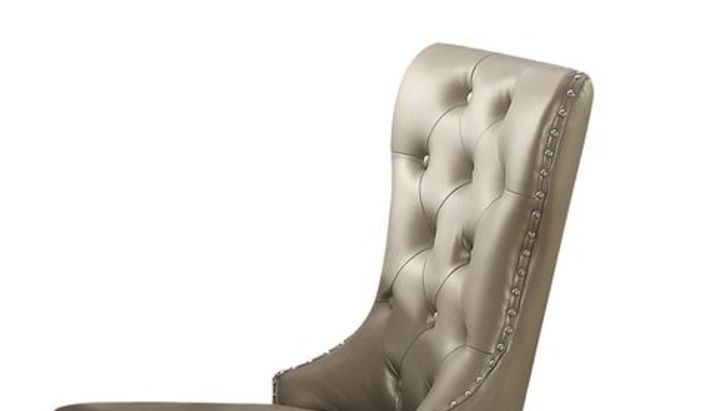Kacela champagne synthetic leather side chair set of 2, tufted back, nailhead trim HouseOfZazla on Tampa Home & Garden Store