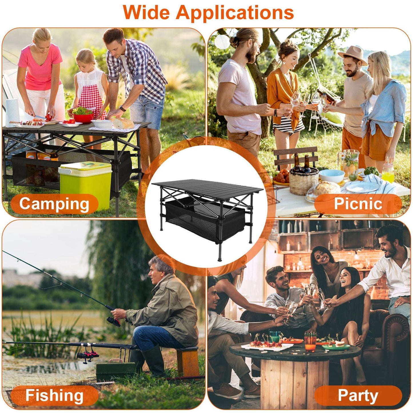 GemGear folding camping table with black aluminum roll-up top and lower shelf portable outdoor table on Tampa Home & Garden Store