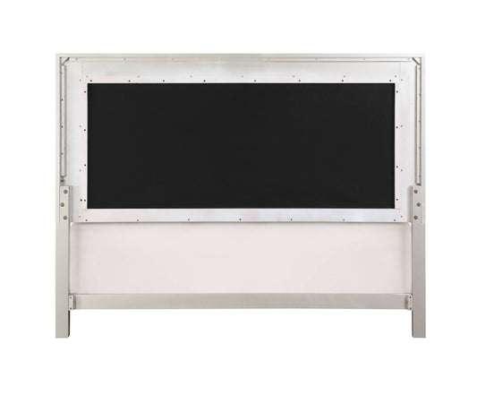 Sliverfluff Bed With LED Storage metal bed frame in silver with black panel headboard on Tampa Home & Garden Store