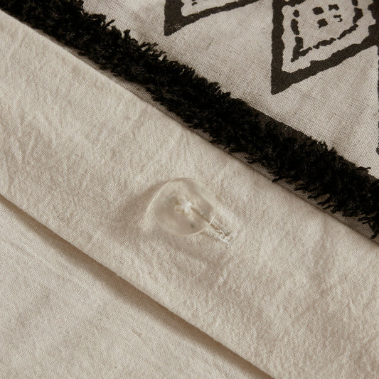 Duvet cover set full/queen flax and cotton blend with black boho trim and button detail on Tampa Home & Garden Store