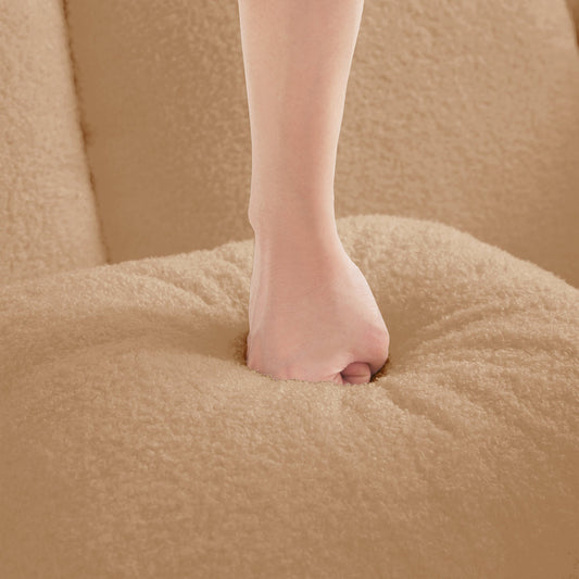 Sofa Elysees Left Chaise camel teddy fabric close-up upholstery texture on Tampa Home & Garden Store