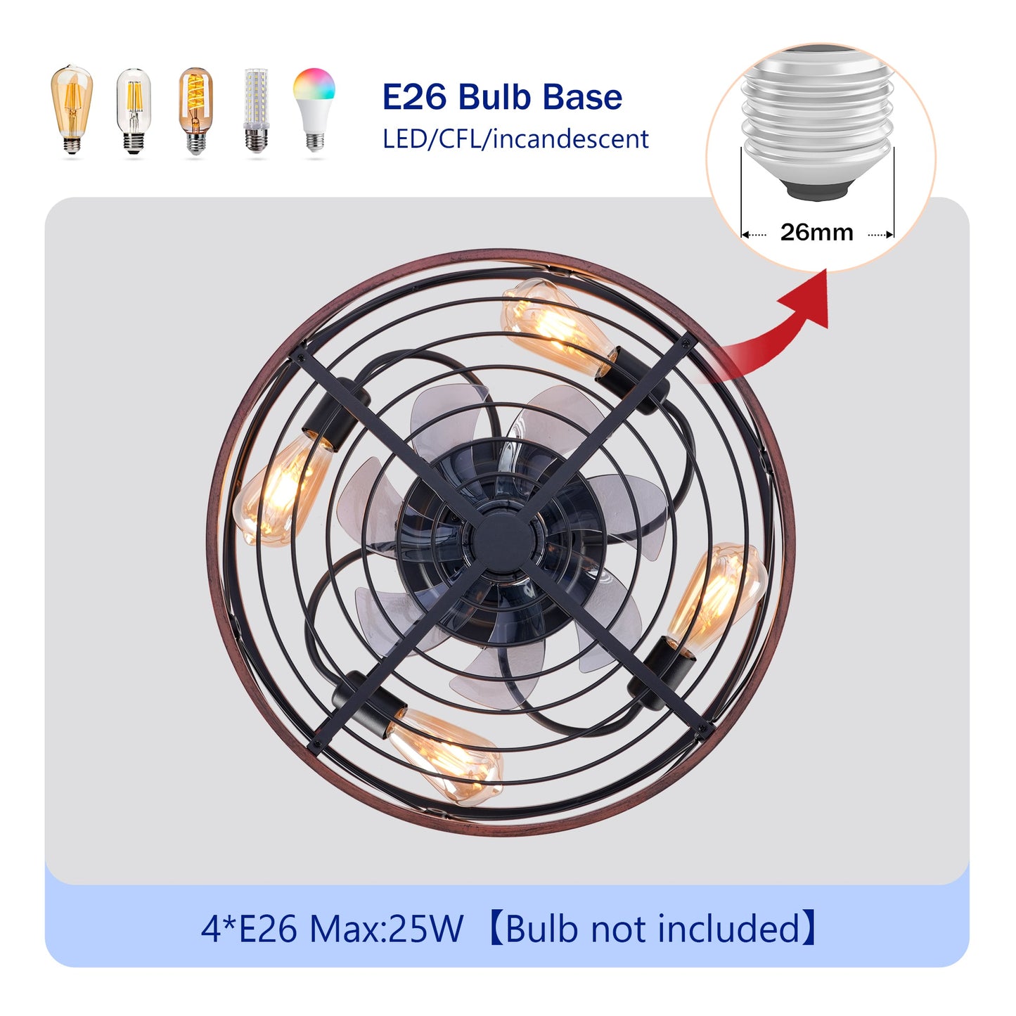 20'' Mounting Type Caged Ceiling Fan with Lights and Remote Control by HouseOfZazla, cage on Tampa Home & Garden Store
