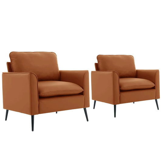 Nordic upholstered sofa chair, caramel leather, 2 chairs with black legs on Tampa Home & Garden Store