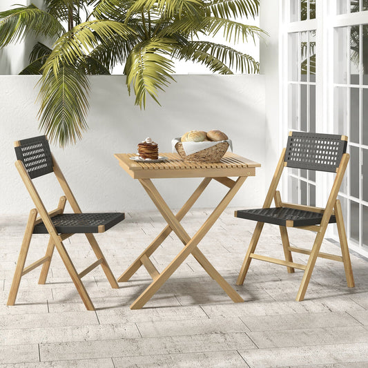 Set of 2 Folding Chairs Indonesia Teak Wood Dining Chairs with Woven Rope Seat and Back - Tampa Home & Garden Store