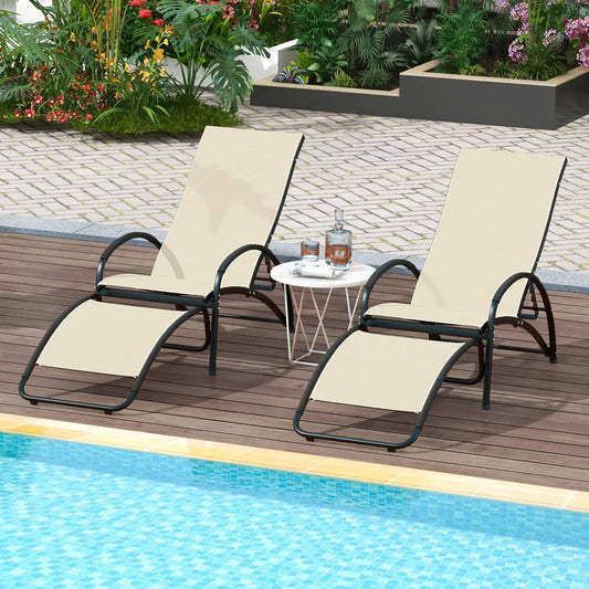 Outdoor 2 In 1 Rocking Chair With Backrest beige fabric, black metal frame pair by DirectDeals on Tampa Home & Garden Store