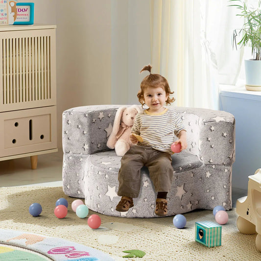 Glow-in-the-Dark 2-in-1 toddler chair sofa in gray star-pattern fabric on Tampa Home & Garden Store