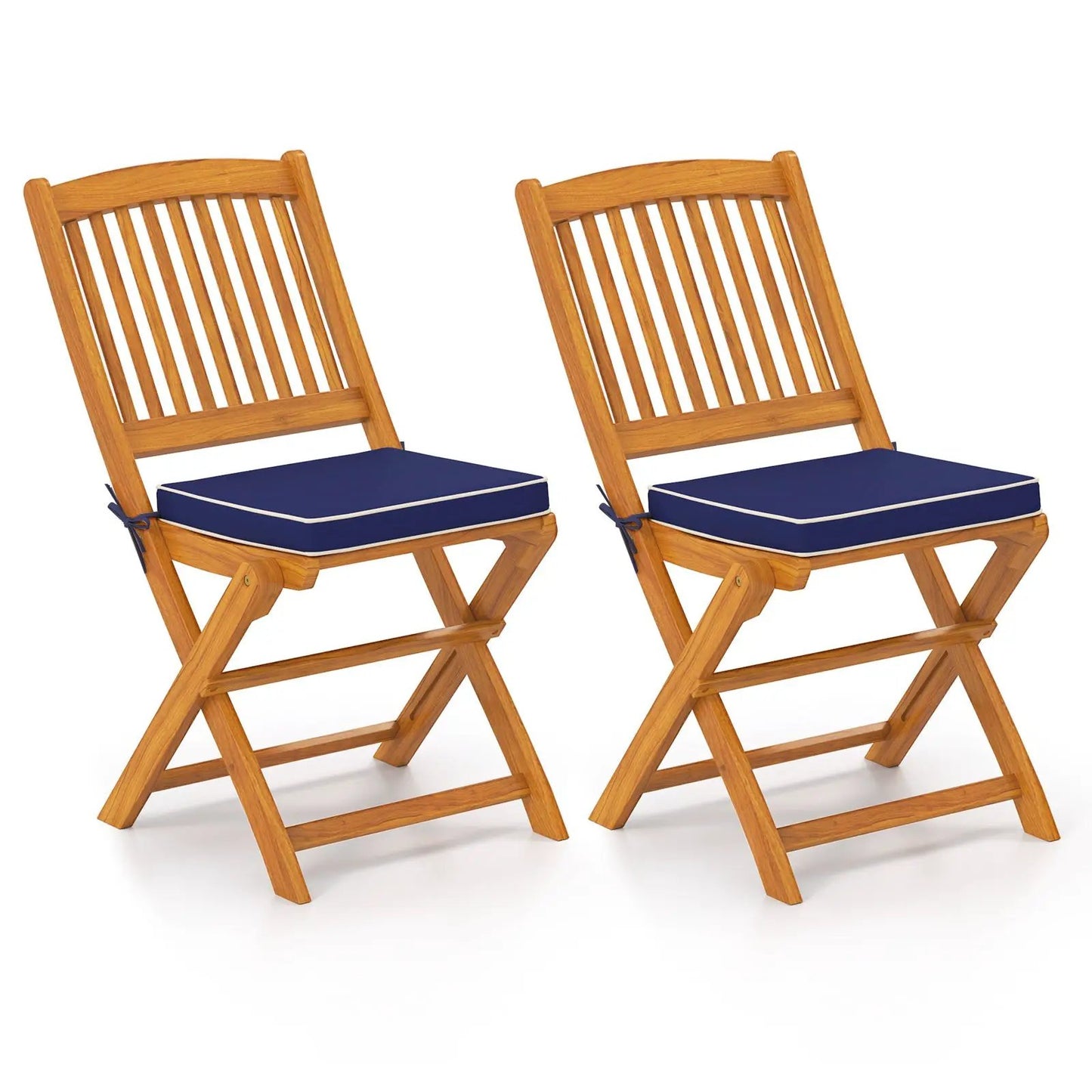 Outdoor folding chairs with navy seat cushions set of 2 DirectDeals on Tampa Home & Garden Store