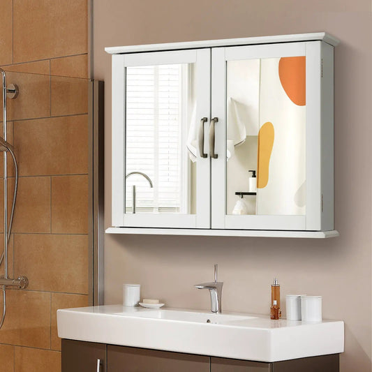 2 Tier Bathroom Wall Mounted Mirror Cabinet white finish with metal handles DirectDeals on Tampa Home & Garden Store
