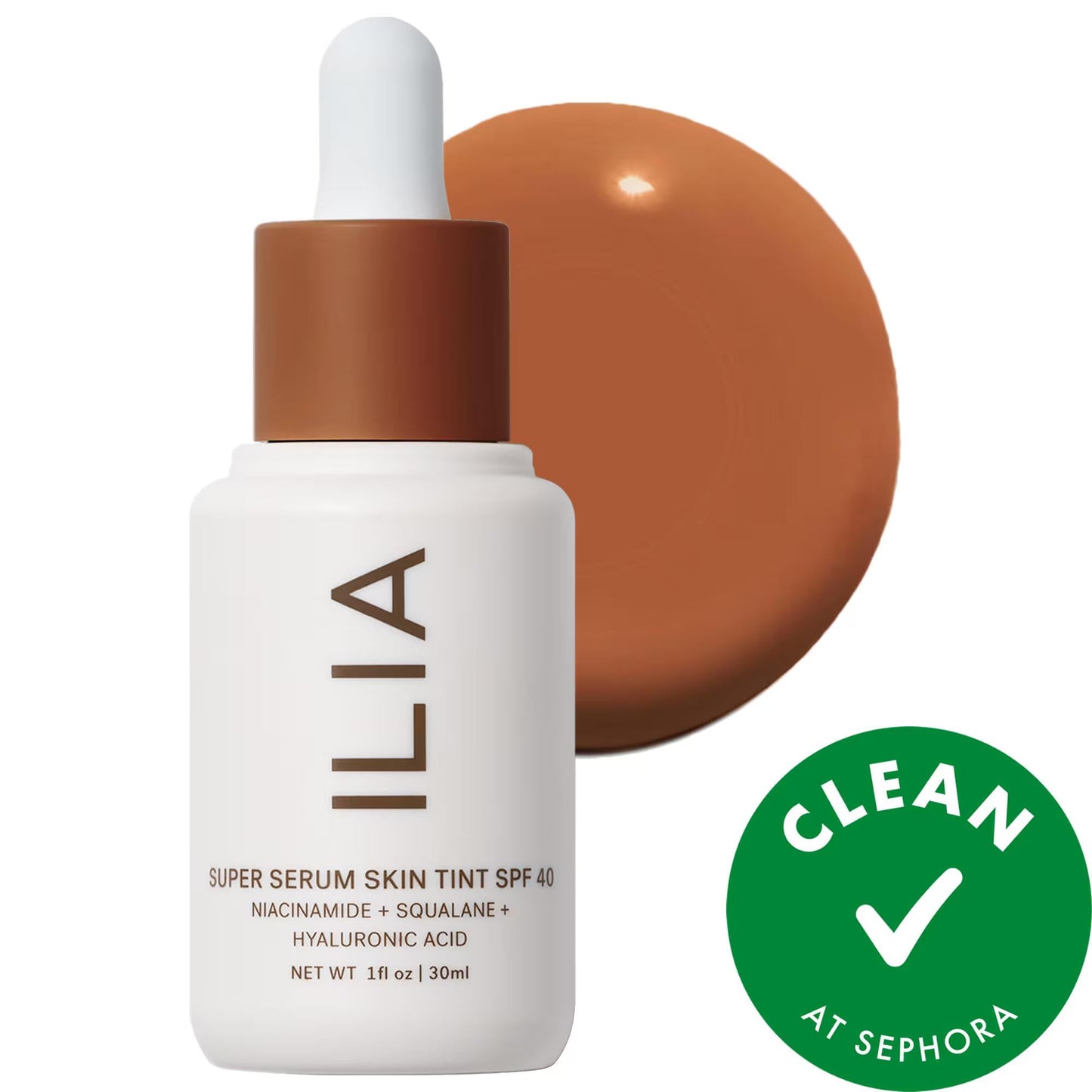 Ilia Super Serum Skin Tint SPF 40 foundation bottle with white container dropper vegan seal on Tampa Home & Garden Store