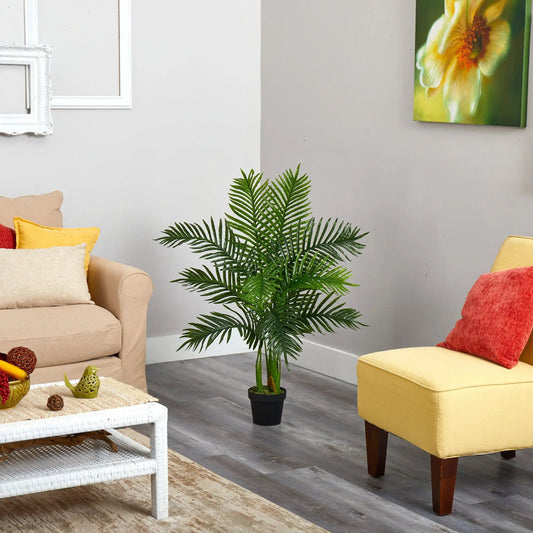 3.5 ft Areca Palm Artificial Tree Real Touch by Nearly Natural in black pot with green fronds on Tampa Home & Garden Store