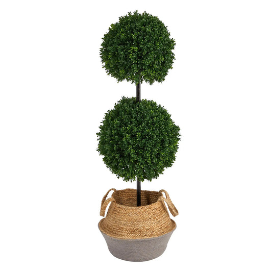 Artificial Boxwood Topiary Tree in Cotton Planter with three-sphere canopies on Tampa Home & Garden Store