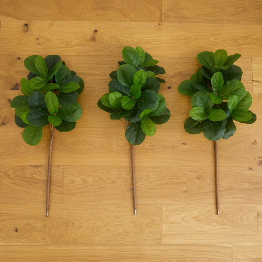 Artificial Fiddle Leaf Fig Tree Set of 3 with vibrant green leaves by Nearly Natural on Tampa Home & Garden Store
