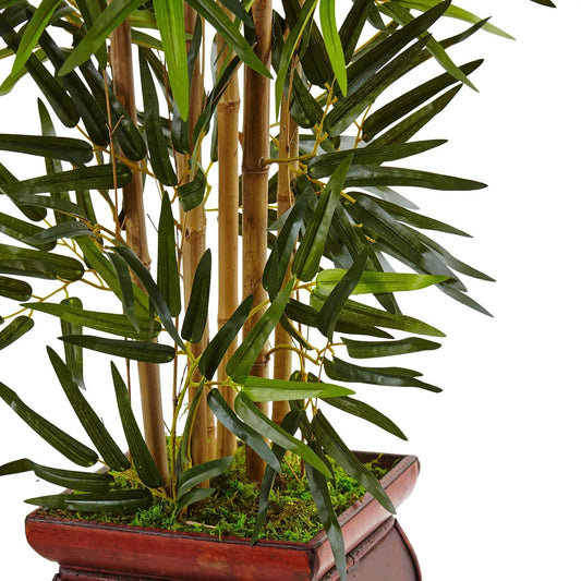 Nearly Natural 3.5 ft artificial bamboo tree in a wooden planter with green leaves on Tampa Home & Garden Store