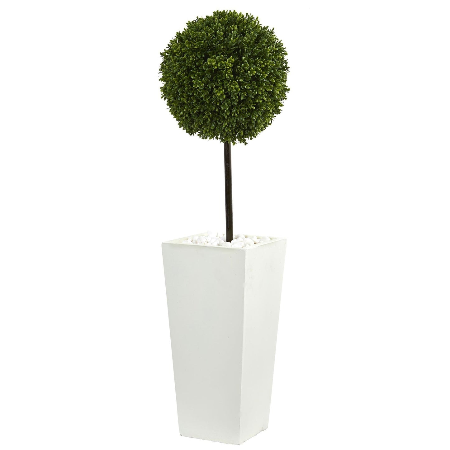 3.5’ Boxwood Ball Topiary Artificial Tree in White Tower Planter (Indoor/Outdoor) - Tampa Home & Garden Store