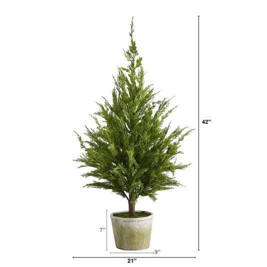 3.5 ft Cedar Pine artificial tree in weathered gray planter, green foliage, Nearly Natural on Tampa Home & Garden Store