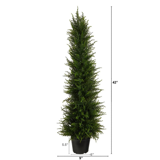 Three and a Half Foot Cypress Tree UV Resistant, artificial tree in black pot on Tampa Home & Garden Store