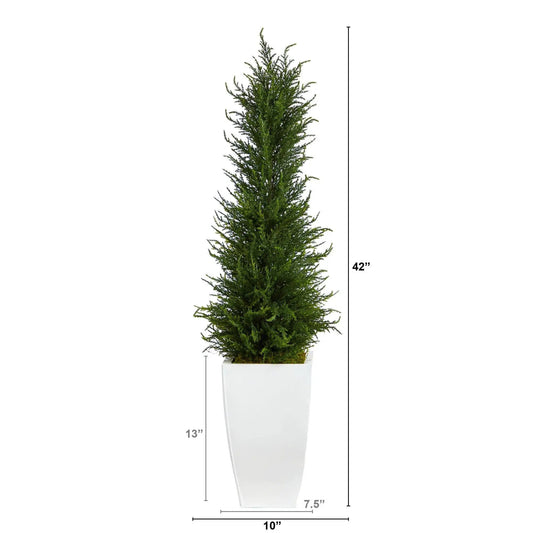 3.5 ft Cypress artificial tree in white square planter, Nearly Natural; indoor/outdoor on Tampa Home & Garden Store
