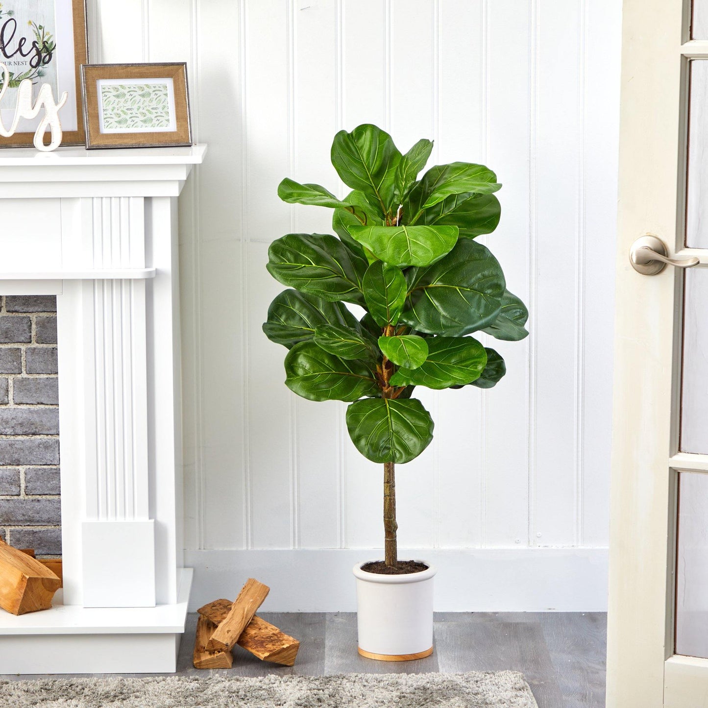 3.5’ Fiddle Leaf Artificial Tree in White Ceramic Planter - Tampa Home & Garden Store