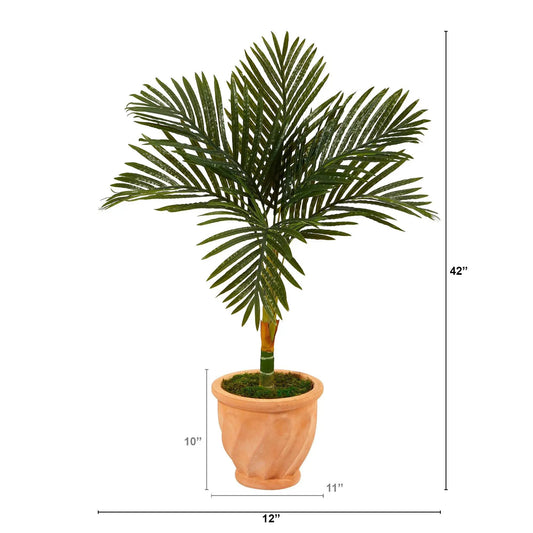 Golden Cane Palm Tree in Terra Cotta Planter, Nearly Natural artificial palm with green fronds on Tampa Home & Garden Store