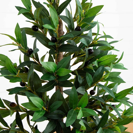 Olive cone topiary artificial tree by Nearly Natural with green leaves and olives on Tampa Home & Garden Store