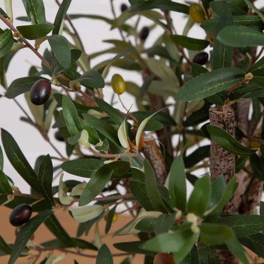 Olive tree in white tower planter, artificial with dark green leaves and olives on Tampa Home & Garden Store