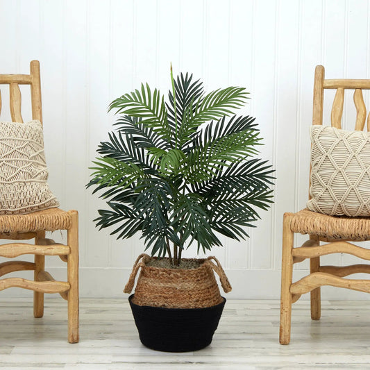 Artificial Areca Palm Tree DIY Kit with woven jute basket, lush green fronds on Tampa Home & Garden Store