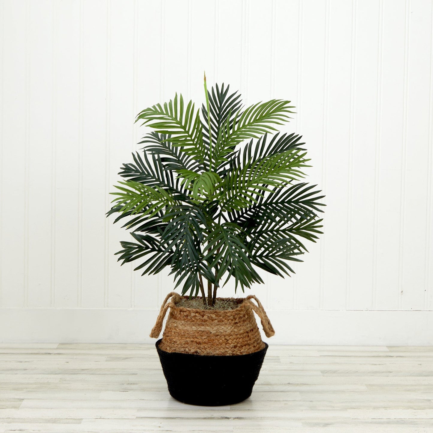 3 ft artificial Areca palm tree in a woven natural fiber basket with rope handles on Tampa Home & Garden Store