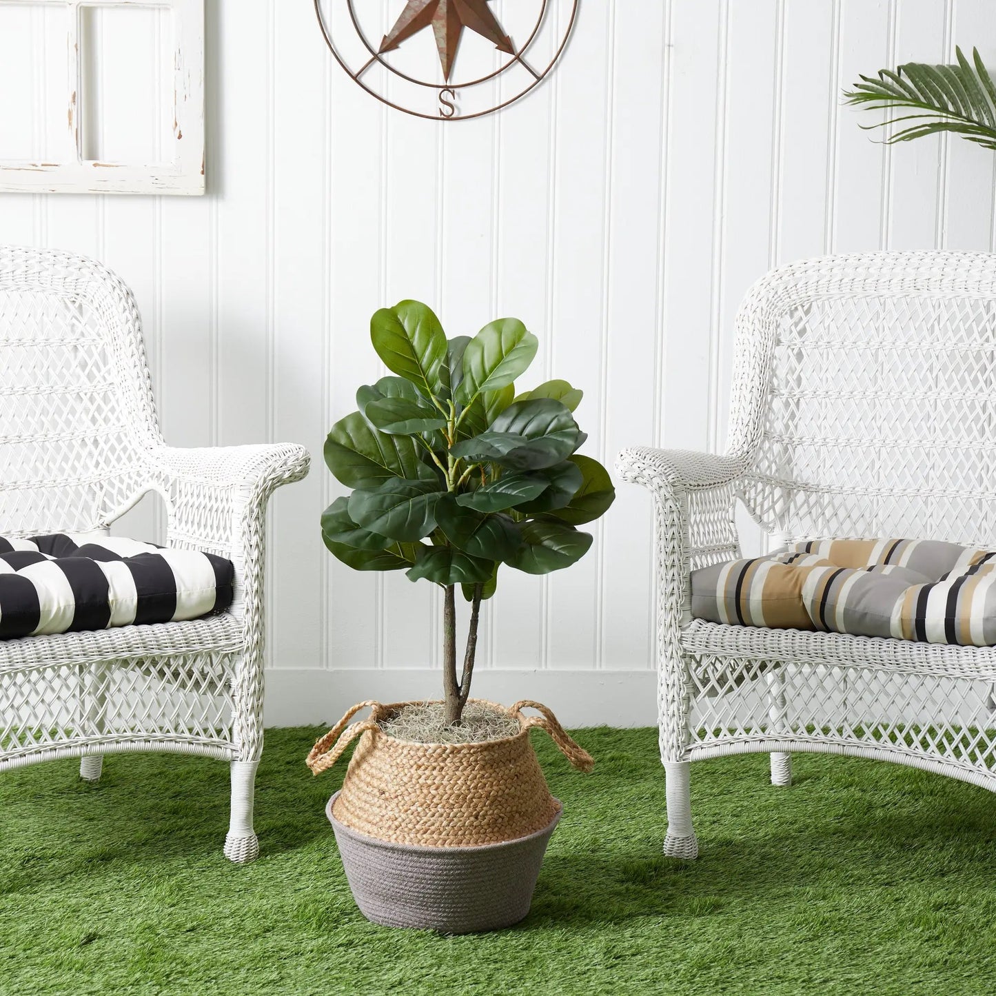 Nearly Natural 3 ft fiddle leaf fig artificial tree in a cotton & jute woven basket DIY kit on Tampa Home & Garden Store