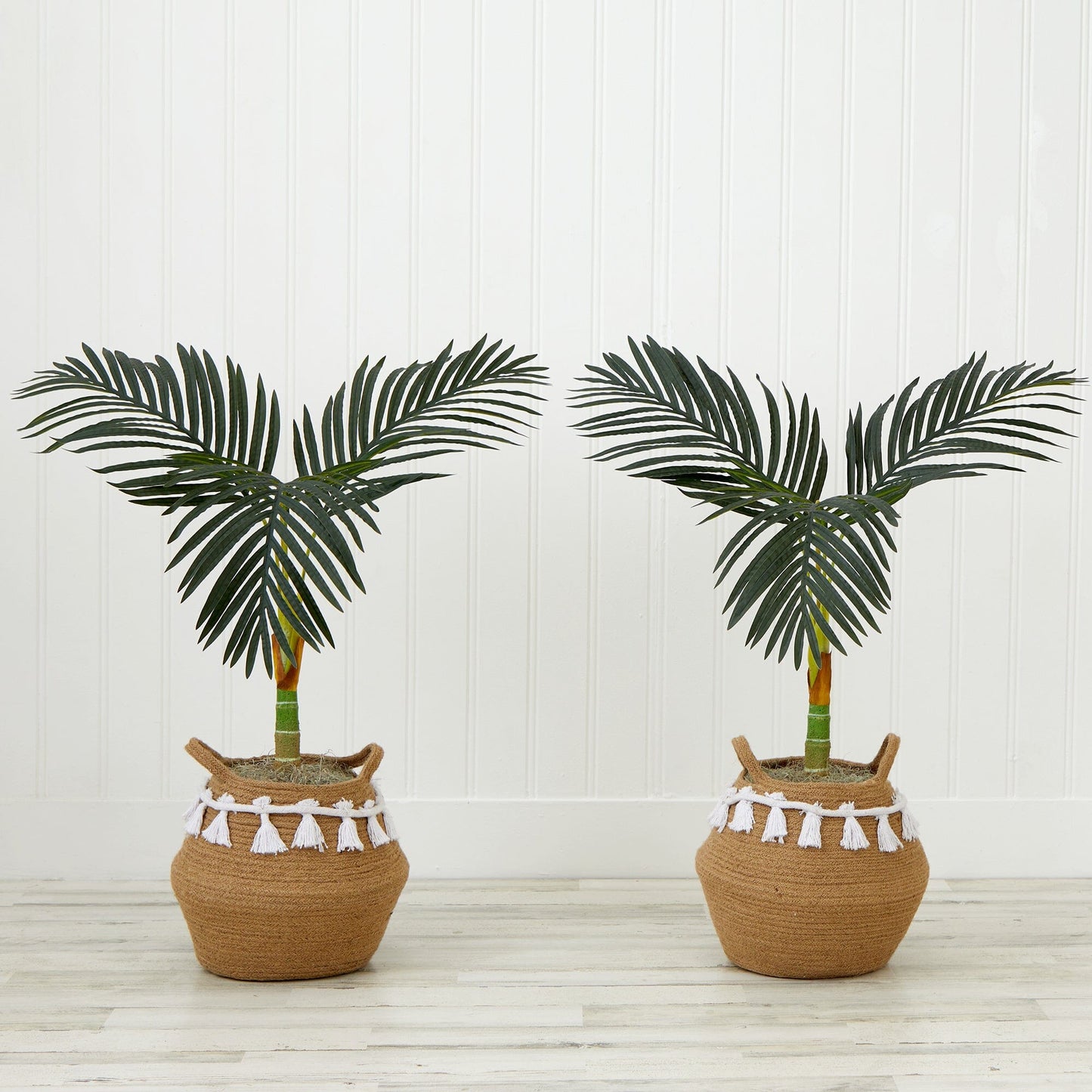 3 ft Golden Cane Palm Tree DIY Kit, Nearly Natural, set of 2 artificial palm trees in woven baskets on Tampa Home & Garden Store