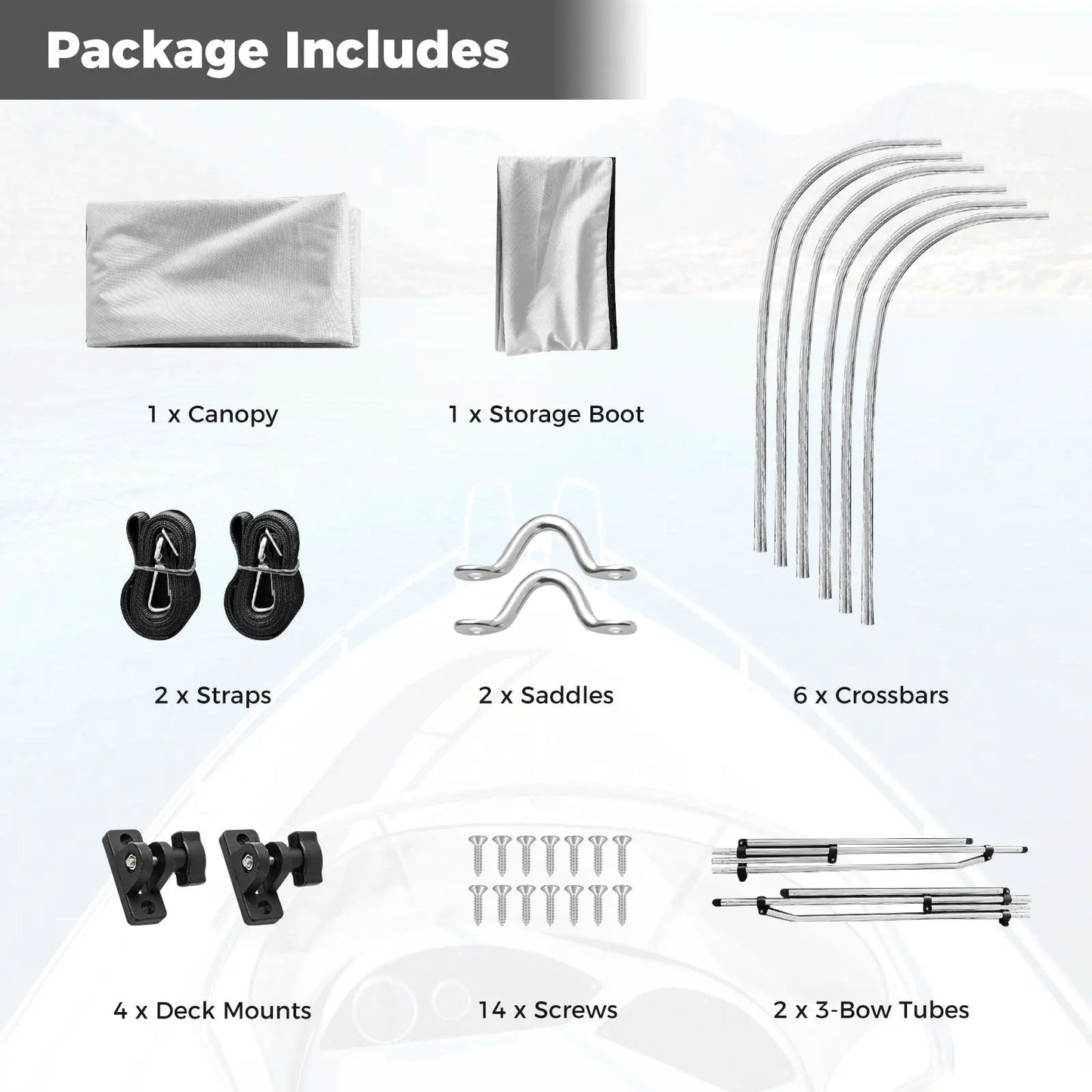3-Bow Boat Bimini Top Sun Shade with Storage Boot DirectDeals kit with canopy and crossbars on Tampa Home & Garden Store